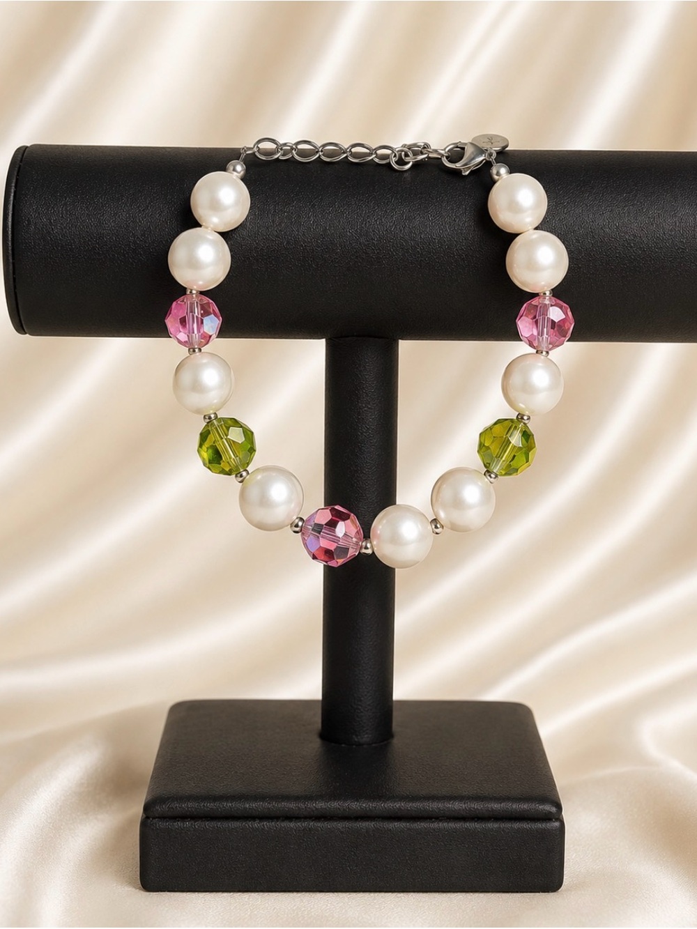 🤩Bracelet Emily Ray 925 Sterling Silver Glass Beads Pearls Signed Stamped 925